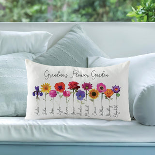 Her Flower Garden Personalized Lumbar Throw Pillow