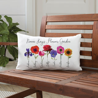 Her flower garden lumbar pillow with name