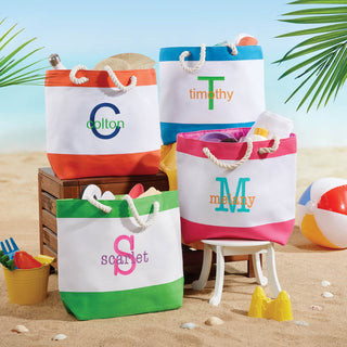 Colorful initial and name beach tote