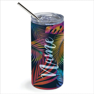 Polarized Palm Leaves Stainless Steel Tumbler With Straw