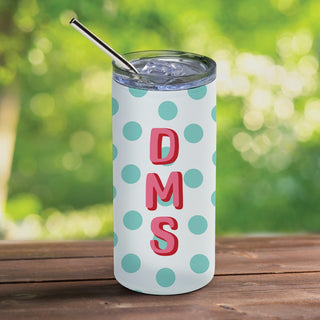 Polka Dot Pattern Monogram Stainless Steel Tumbler With Straw