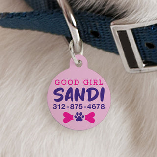 Pink Good Girl Round Pet Tag