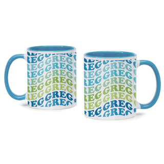 Wave Name Design Mug with Blue Rim and Handle -11 oz