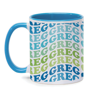 Wave Name Design Mug with Blue Rim and Handle -11 oz