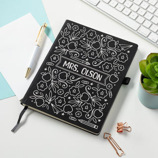 Teacher Icon Pattern Personalized Journal - Black