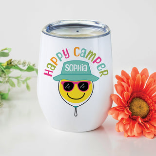 Happy Camper Face White Wine Tumbler