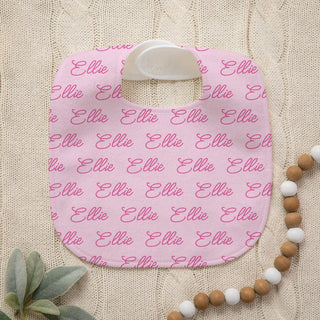 Pink Name Pattern Baby Bib