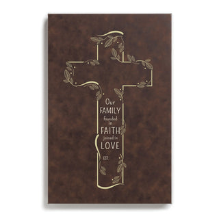 Family Cross Personalized Brown Leatherette Canvas 12x18