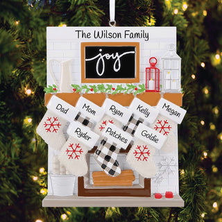 Fireplace Mantel Family Of 8 Personalized Ornament