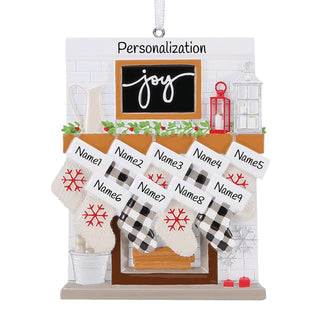 Fireplace Mantel Family Of 9 Personalized Ornament