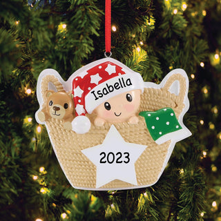 Baby In Basket Personalized Ornament