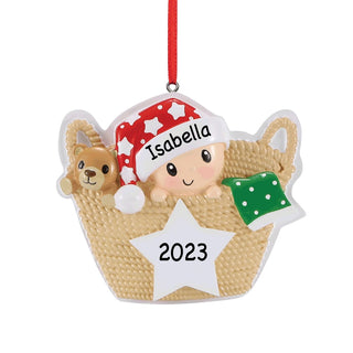 Baby In Basket Personalized Ornament