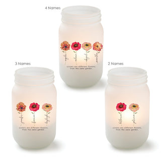 Sisters Floral Frosted Mason Jar Personalized Votive Holder