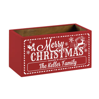 Merry Christmas Personalized Red Wood Storage Box