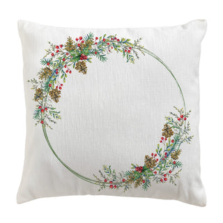 Name & Initial Holiday Berries Wreath 14" Throw Pillow