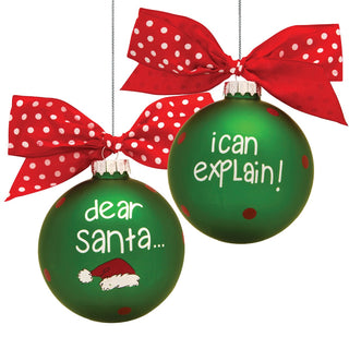 Dear Santa I Can Explain Green Glass Ball Personalized Ornament