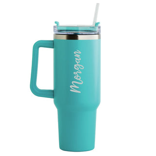 Script Name Aqua Stainless Steel 40 Oz Travel Mug with Handle