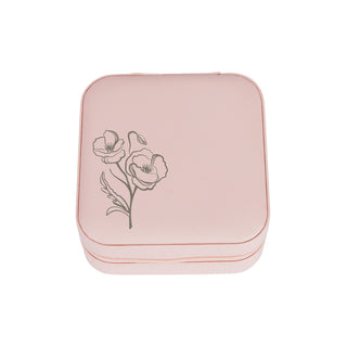 Pink Zip Travel Jewelry Case with Birth Month Flower and Name