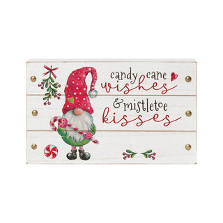 Gnome Candy Cane Wishes Personalized White Wood Box Sign