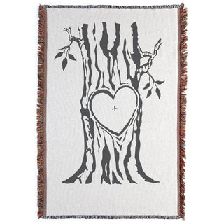 Our Initials Carved In Tree Heart Fringed Throw Blanket