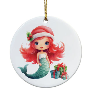 Christmas Mermaid Personalized Round Ceramic Ornament