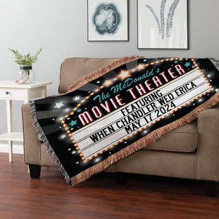 Movie Theater Marquee Personalized Fringe Throw Blanket