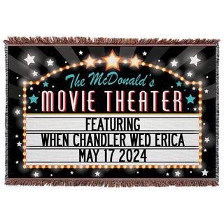 Movie Theater Marquee Personalized Fringe Throw Blanket