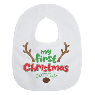 My First Christmas Antler Design Personalized Baby Bib