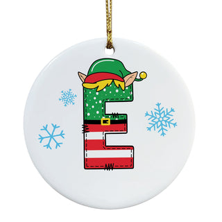 Elf Initial Round Ceramic Ornament