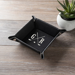 Golf Clubs Initials Black Leatherette Snap Tray