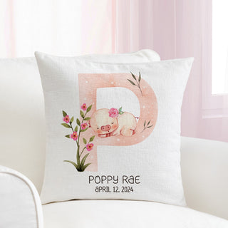 Floral Animal Initial Personalized 17" Throw Pillow