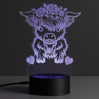 Floral Highland Cow Acrylic LED Night Light