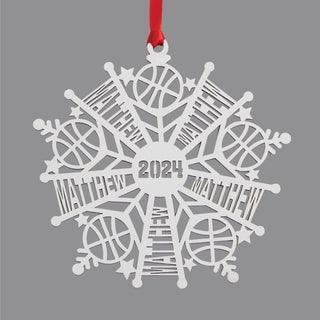 2024 White Wood Sports Snowflake Ornament
