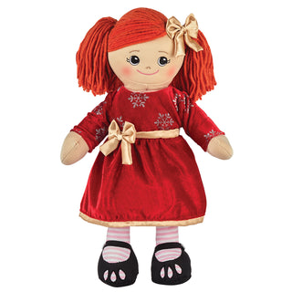 Rag Doll with Dark Red Velvet Dress - Red Hair