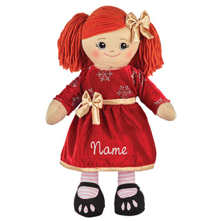 Rag Doll with Dark Red Velvet Dress - Red Hair