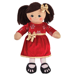 Rag Doll with Dark Red Velvet Dress - Dark Hair Medium Skin