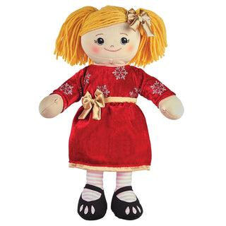 Rag Doll with Dark Red Velvet Dress - Blonde Hair