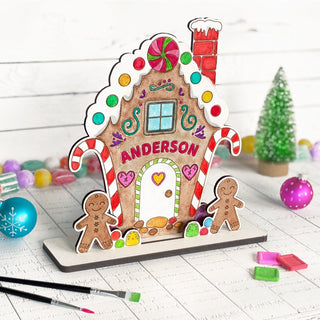 DIY White Wood Gingerbread House personalized holiday gift for family