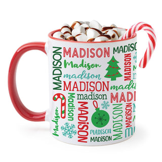 Christmas Name Pattern Red Handle Coffee Mug 11oz