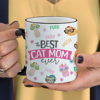 Cat Mom Coffee Mug personalized with name and cute cat icons on mug gift for cat mom lover