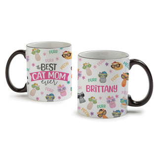 Best Cat Mom Ever White Coffee Mug with Black Rim and Handle-11 oz