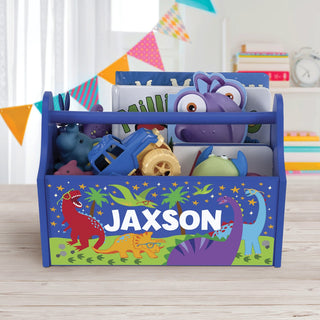 Dinosaur Friends Blue Toy Caddy personalized with name gift for boy bedroom 