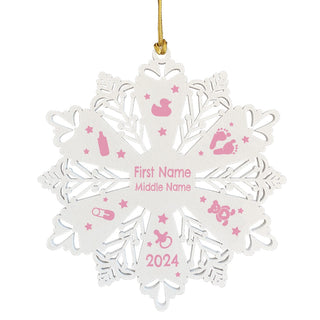 2024 Baby's First Christmas Wood Snowflake Ornament -Pink