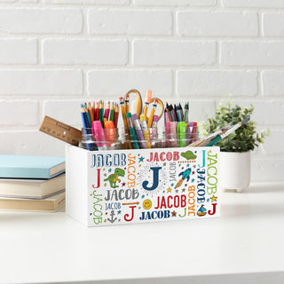 My Name White Wood Storage Box - Primary Colors personalized with name and initials gift for kids room