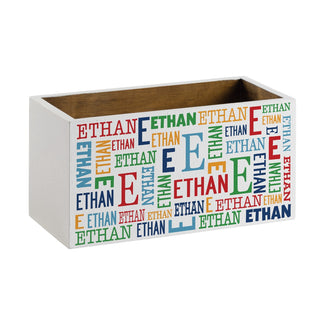 Name & Initial White Wood Storage Box - Primary Colors