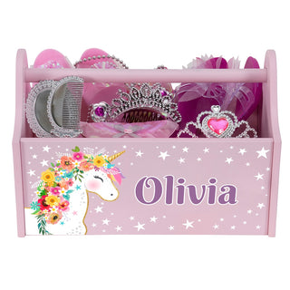 Pink Toy and Book Caddy with unicorn personalized with name gift for daughter or granddaughter