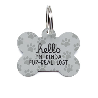 Hello I'm Kinda Fur-Real Lost Bone Shape Pet Tag - Gray