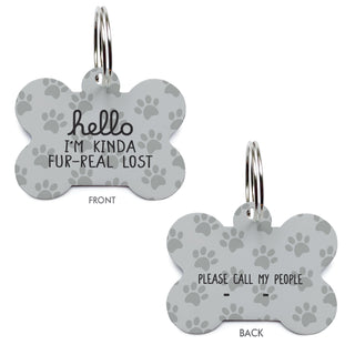 Hello I'm Kinda Fur-Real Lost Bone Shape Pet Tag - Gray