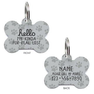 Hello I'm Kinda Fur-Real Lost Bone Shape Pet Tag - Gray