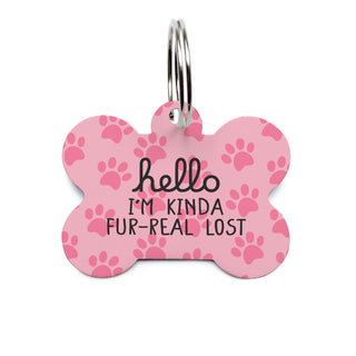 Hello I'm Kinda Fur-Real Lost Bone Shape Pet Tag - Pink